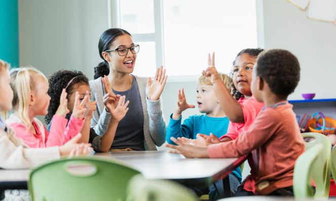 Teacher with her students