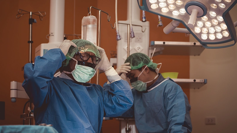 Mistake or Depressed Team surgeon at work on operating room in hospital
